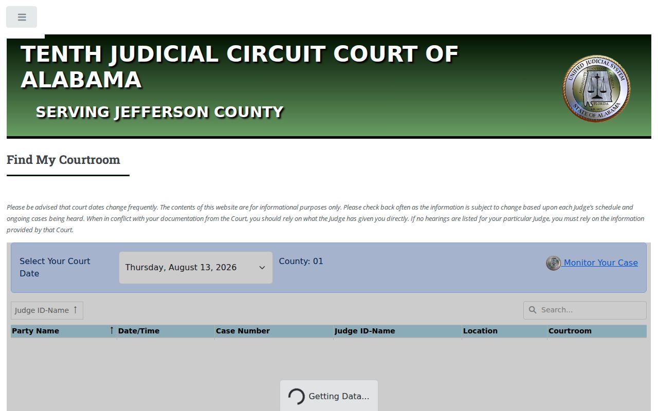 Jefferson County court calendar Find My Courtroom page
