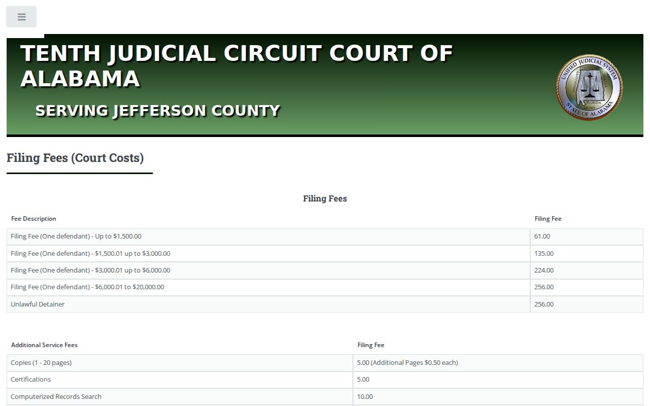 Jefferson County court records and Circuit Clerk fees
