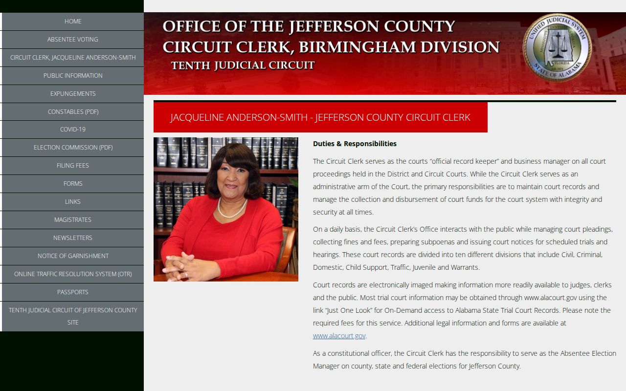 Jefferson County court docket and Birmingham Circuit Clerk record duties
